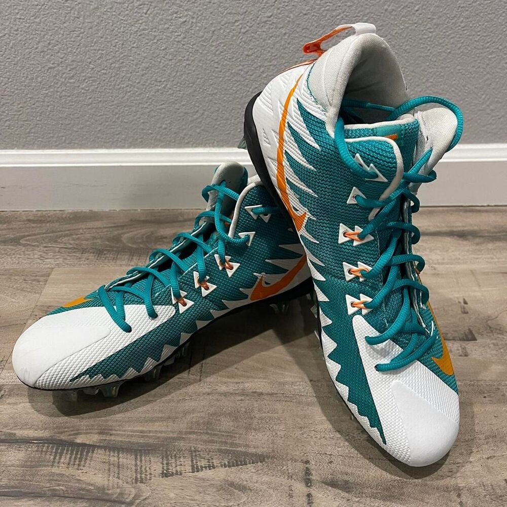 Nike Alpha Menace Pro Mid PF Mens Size 12 Football Cleats Miami Dolphins Colors